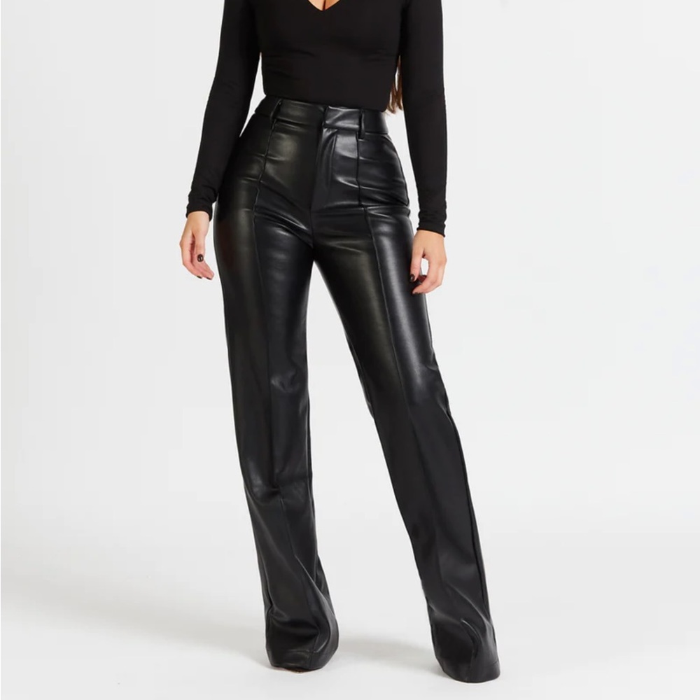 Leather Wide Leg Trousers , new w tags, on the longer side.